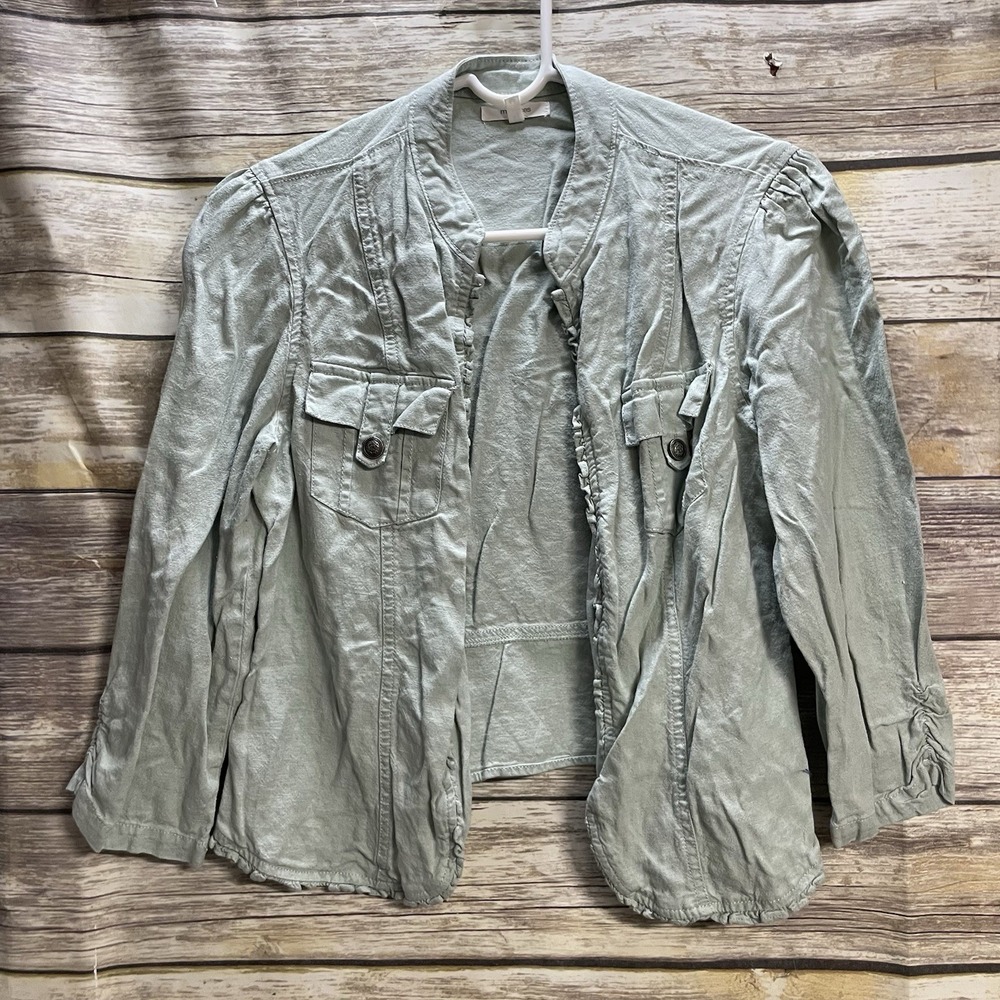 Maurices Women's Medium Green Long Sleeve Lightweight Shirt‎ Jacket Open Linen